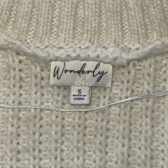 Wonderly Chunky Shawl Collar Cardigan White Cable Knit Sleeve Sweater Sz S - Picture 8 of 12